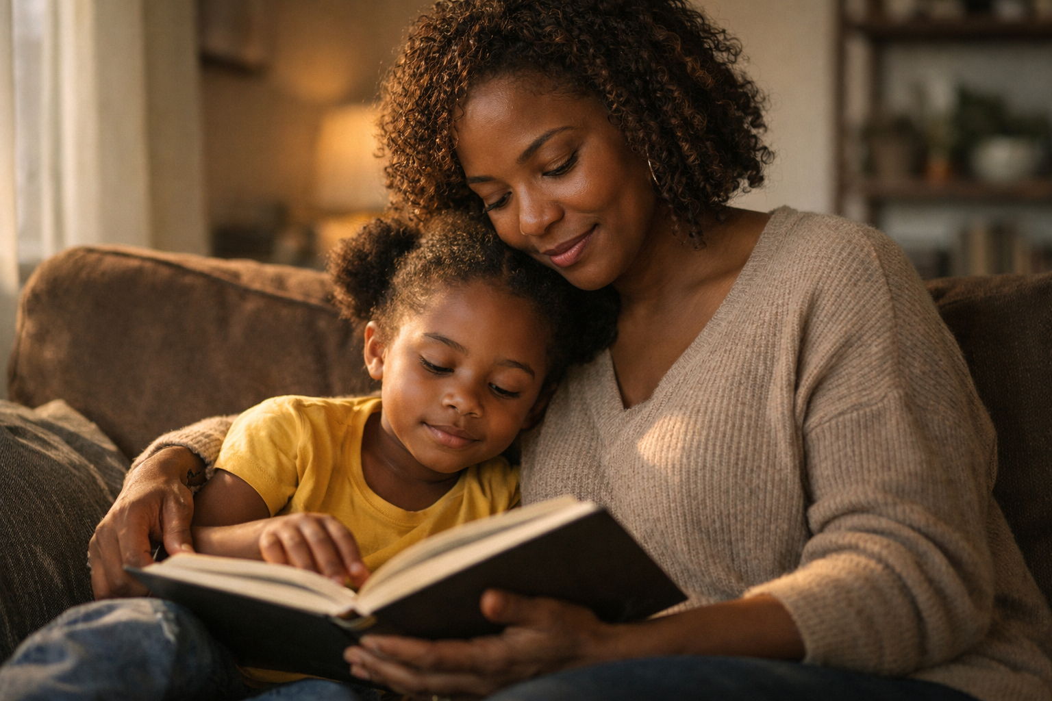 Mother and child reading